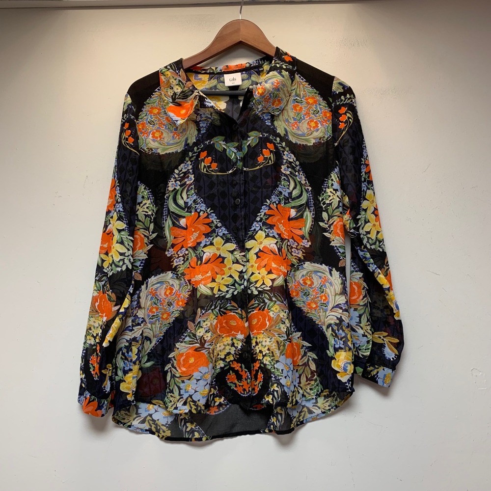 Cabi Blouse Womens Medium Multicolor Excellent Floral Paisley Sheer 3072 Top